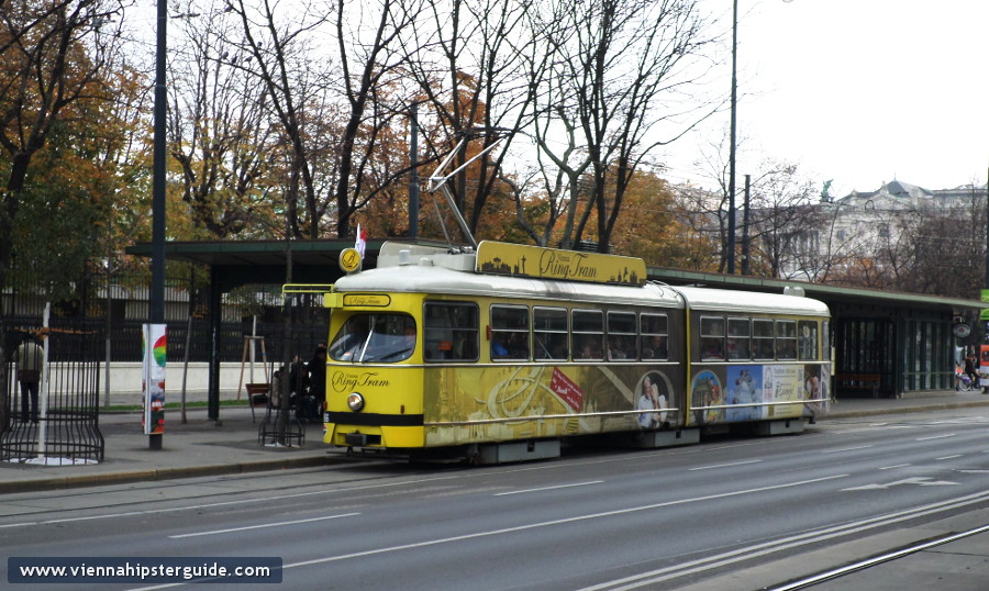 Yellow Vienna Ring Tram in Vienna, Austria - Wien